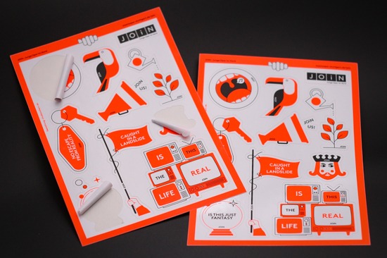 Stickerbogen bedruckt mit Neonfarbe orange und schwarz