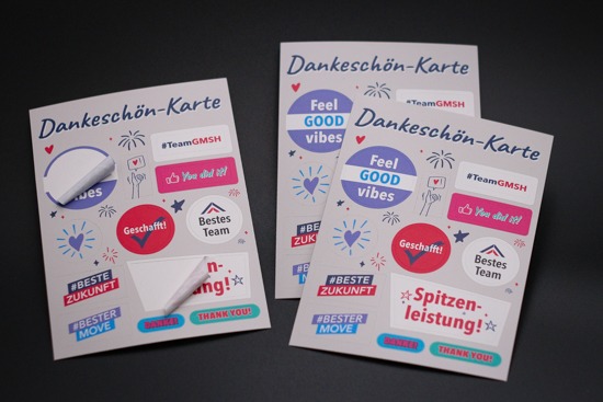 Aufkleberbogen mit verschiedenen Motivationsaufklebern als Dankeschönkarte