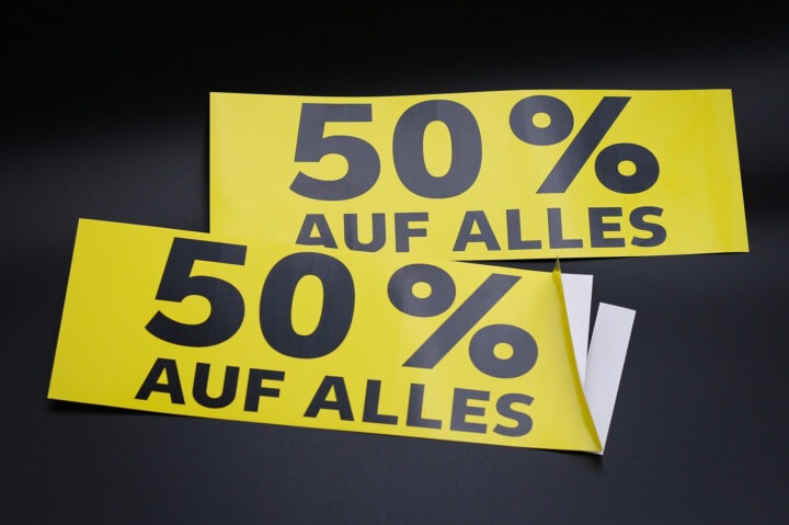Rabatt Aufkleber für den Einzelhandel als Produktbeispiel