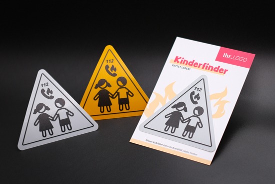 Individuelle Kinderfinder Sticker mit Logo bedruckt | auf Trägerkarte als Werbeartikel