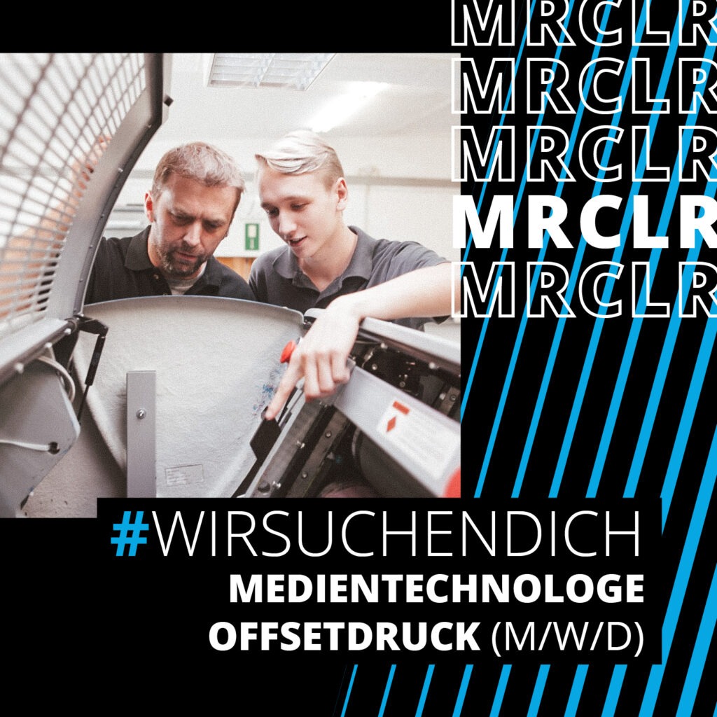 Imagebild Stellenanzeige - zwei Personen arbeiten an einer Druckmaschine